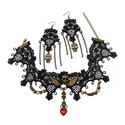 Halloween Lace Skull Necklace Set