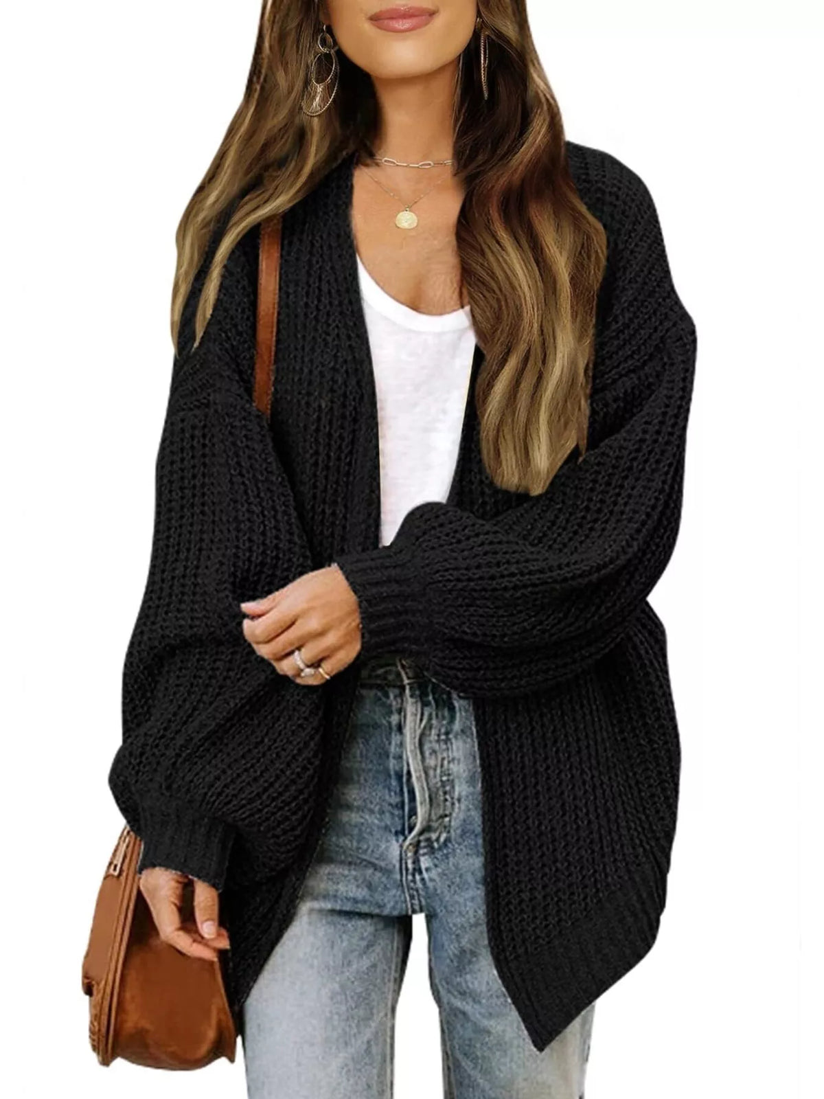 Open-Front Chunky Knit Cardigan