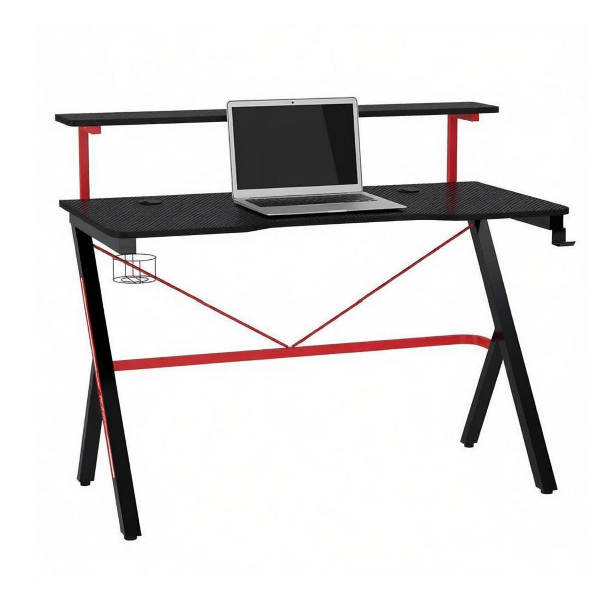 47 Inch Black Gaming Desk with Elevated Monitor