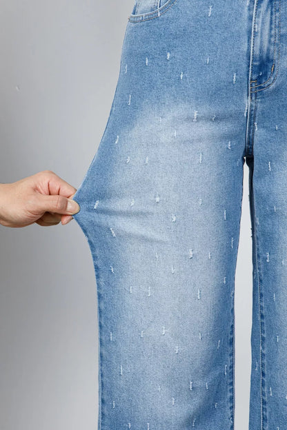 Distressed Detail Tummy Control Raw Hem Jeans