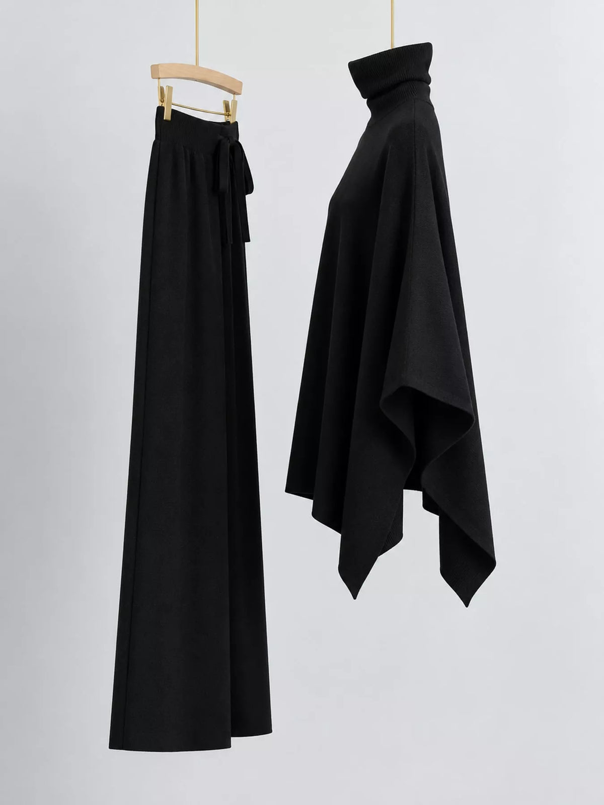 Turtleneck poncho sweater and pants set, view 10