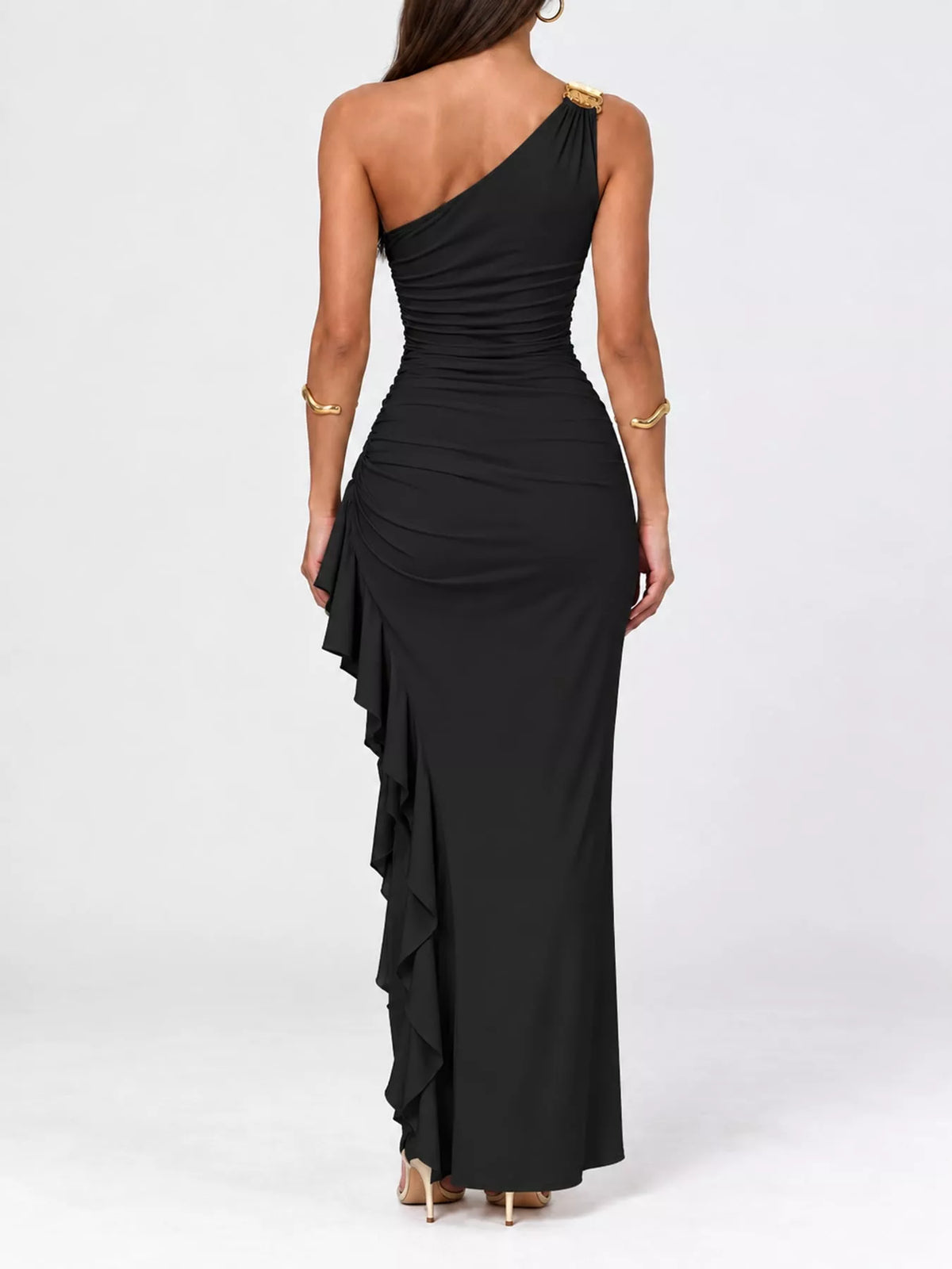 One-shoulder ruched maxi dress, view 10