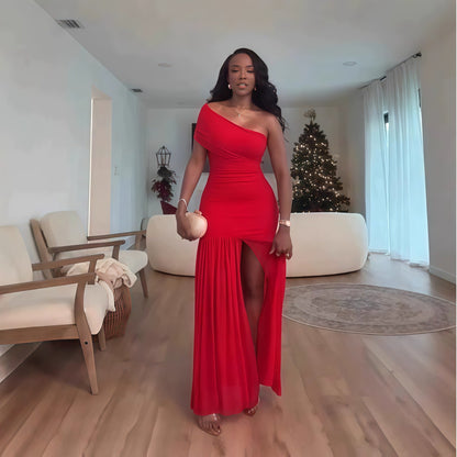 Sleeveless Diagonal Pleated Slit Dress