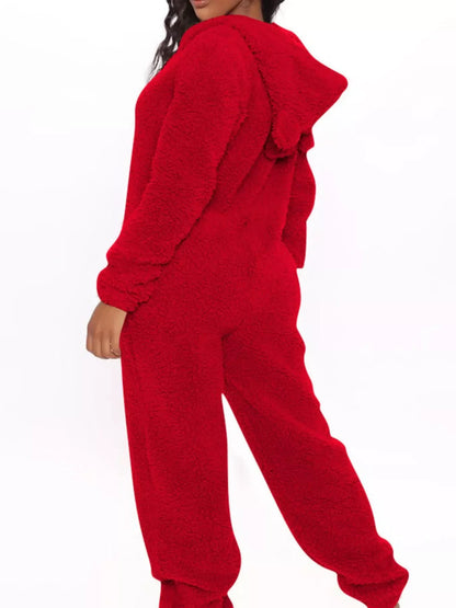 Full Size Fleece Zip-Up Hooded Jumpsuit Plus Size