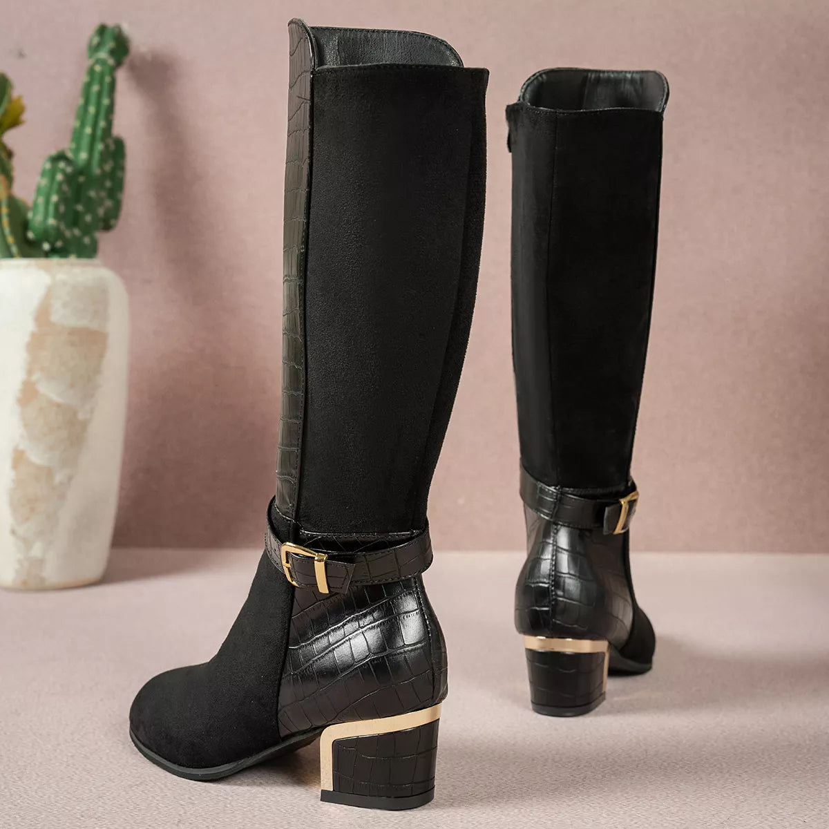 Crocodile Texture Knee-High Boots