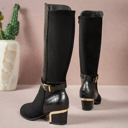 Crocodile Texture Knee-High Boots