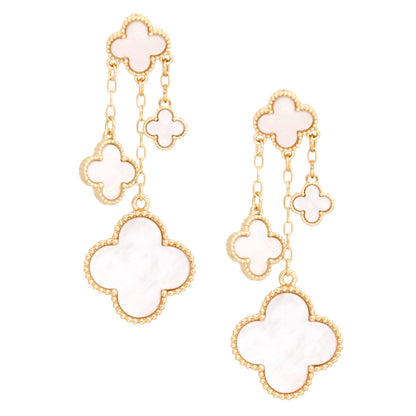 Dangle White Clover Gold Chain Earrings