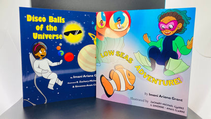 Imani Book bundle (Disco Balls Of The Universe & Low Seas Adventure) Children's Science Book