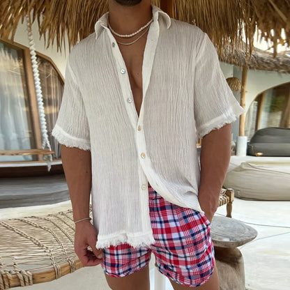 Men's Casual Cotton And Linen Beach Shirt