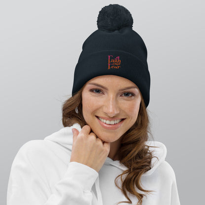 Faith Over Fear Pom pom beanie