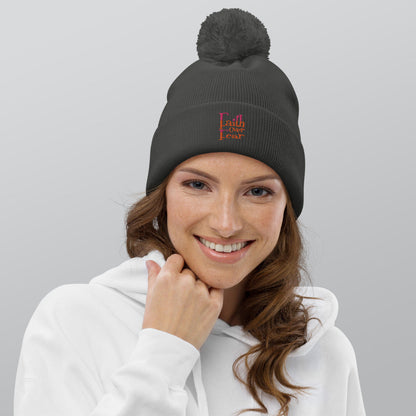 Faith Over Fear Pom pom beanie