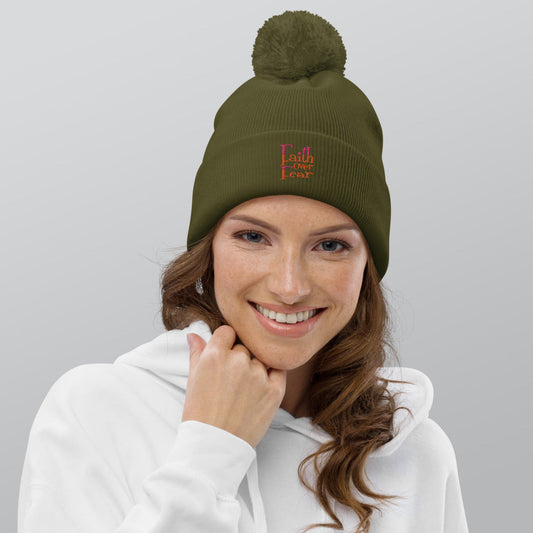 Faith Over Fear Pom pom beanie