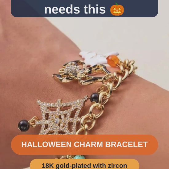 Orange Halloween Charm Bracelet, 18K Gold-Plated with Zircon - short video