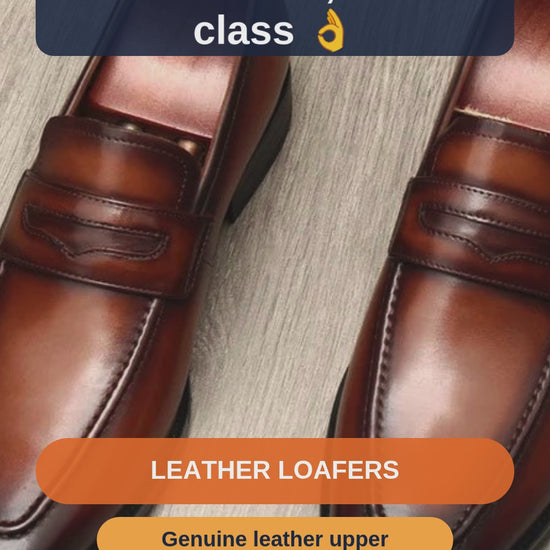 Men's Genuine Leather Loafers, Black or Brown - short video