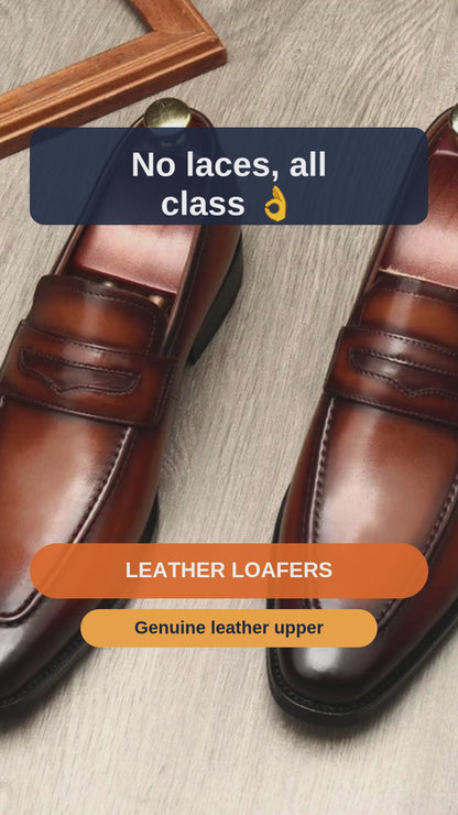 Men's Genuine Leather Loafers, Black or Brown - short video