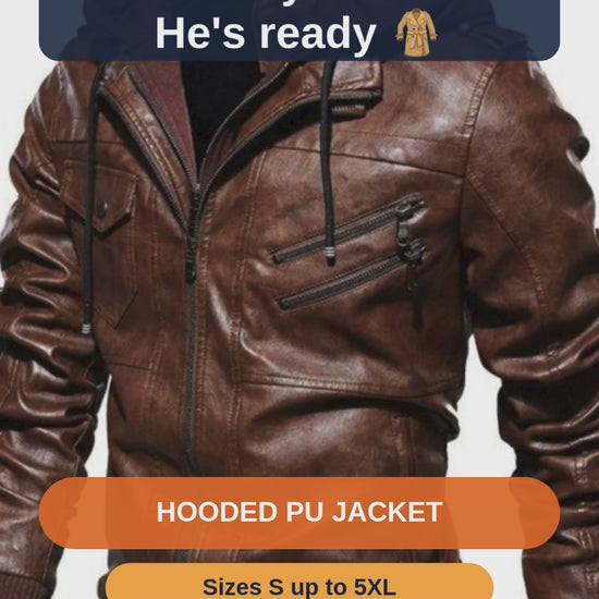Men's Plus Size Zip-Up Hooded PU Jacket, S-5XL - short video