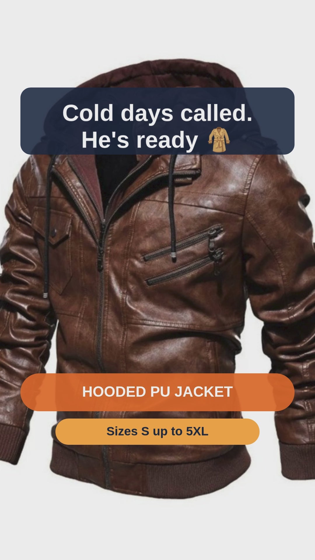 Men's Plus Size Zip-Up Hooded PU Jacket, S-5XL - short video
