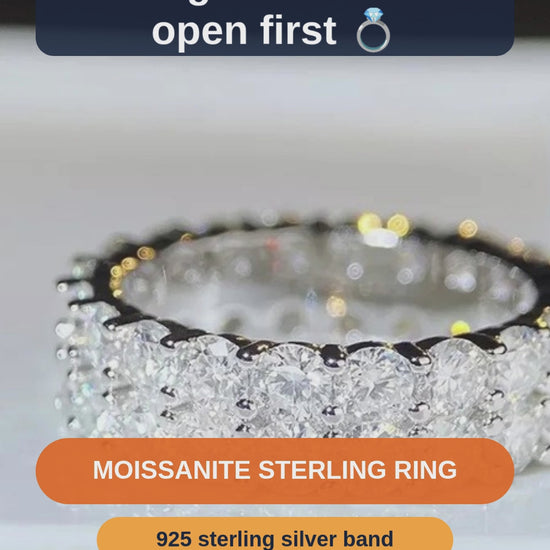 Moissanite Ring in 925 Sterling Silver, Sizes 5-9, Gift Box - short video