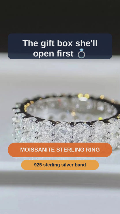 Moissanite Ring in 925 Sterling Silver, Sizes 5-9, Gift Box - short video
