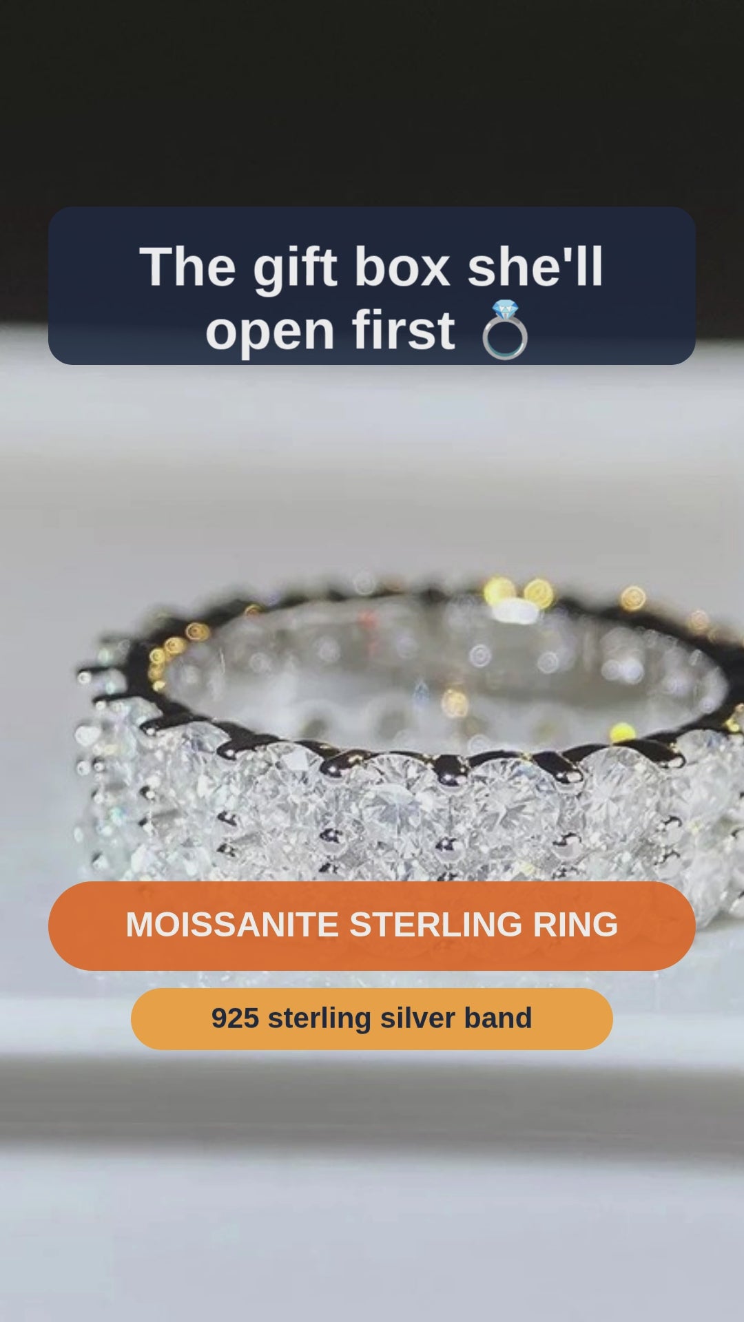 Moissanite Ring in 925 Sterling Silver, Sizes 5-9, Gift Box - short video