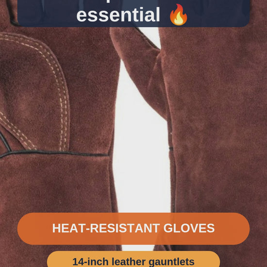 14-Inch Heat-Resistant Leather Welding Gloves - short video