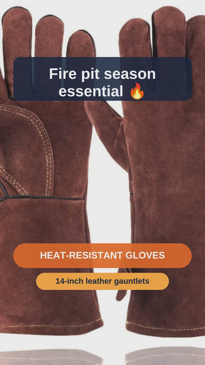 14-Inch Heat-Resistant Leather Welding Gloves - short video