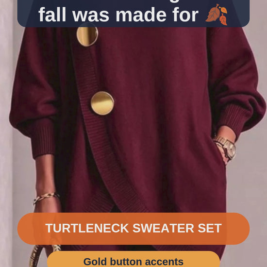 Gold Button Turtleneck Sweater Set with Pockets in 6 Colors - short video