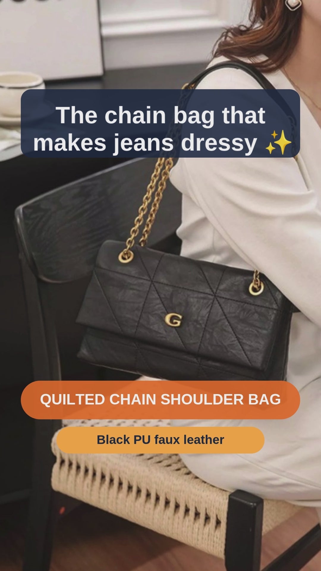 Quilted Shoulder Bag with Gold Chain Strap - short video