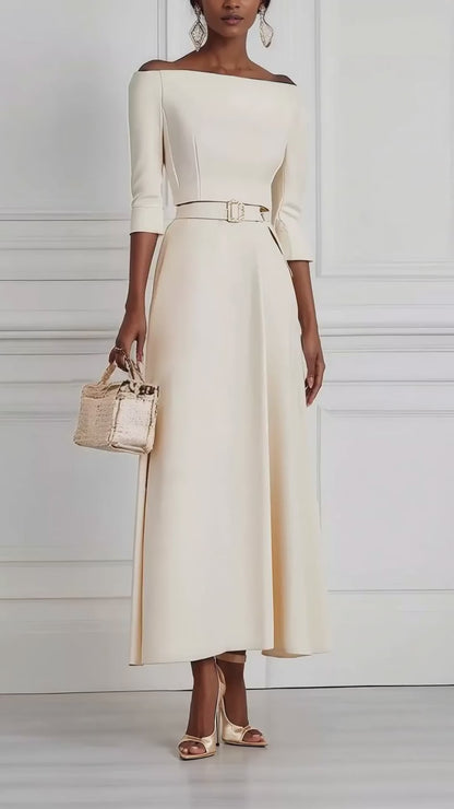 Elegant Off-Shoulder Belted Maxi Dress