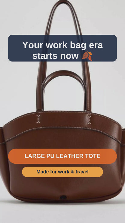 Large Maroon PU Leather Tote for Work and Travel - short video
