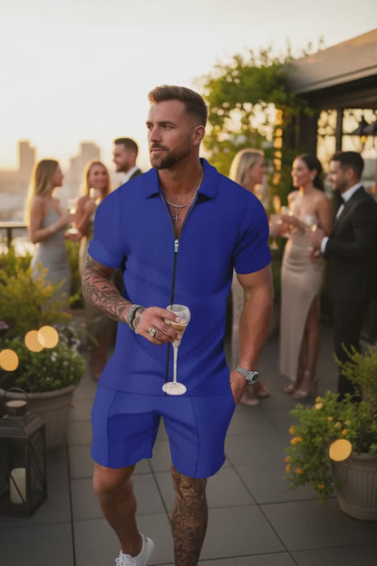 Men's Zip Up Short Sleeve Top and Shorts Set