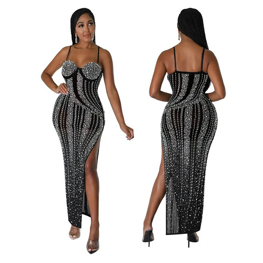 Sexy Sling Split Hot Diamond Dress