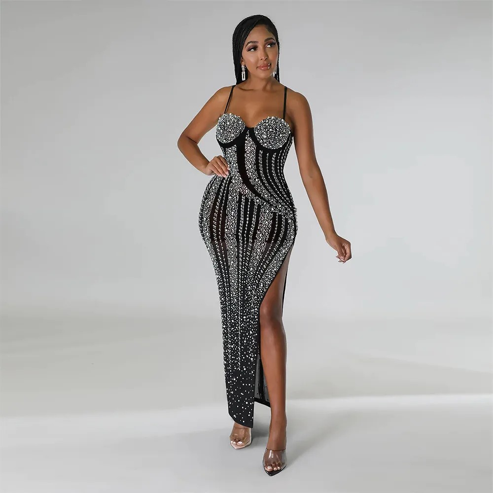 Sexy Sling Split Hot Diamond Dress