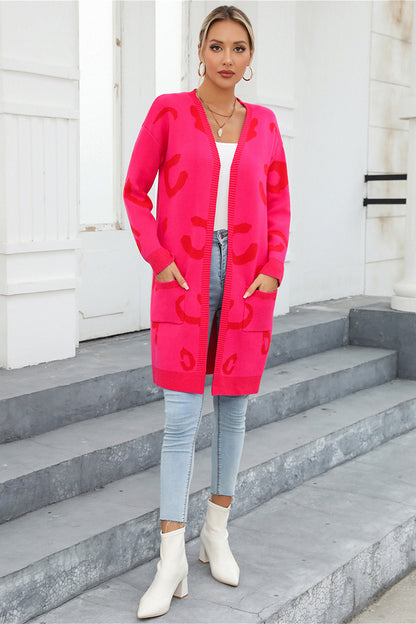 Printed Long Sleeve Cardigan with Pockets - MONLANE