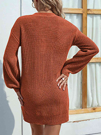 Buttoned V-Neck Sweater Dress - MONLANE