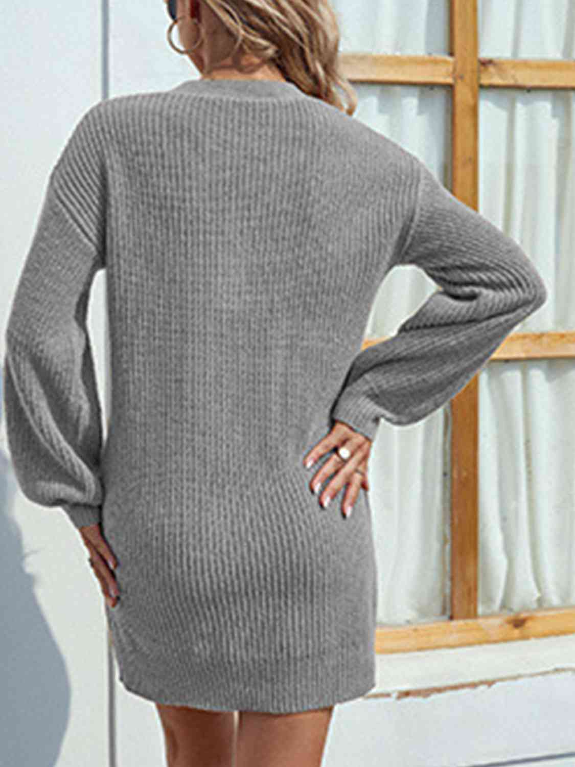 Buttoned V-Neck Sweater Dress - MONLANE