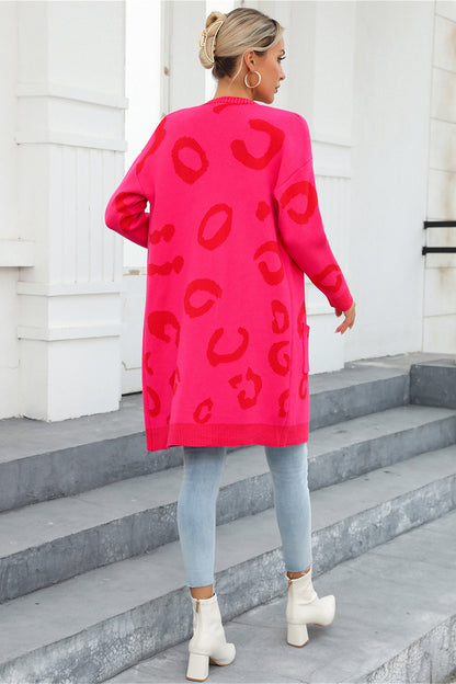 Printed Long Sleeve Cardigan with Pockets - MONLANE