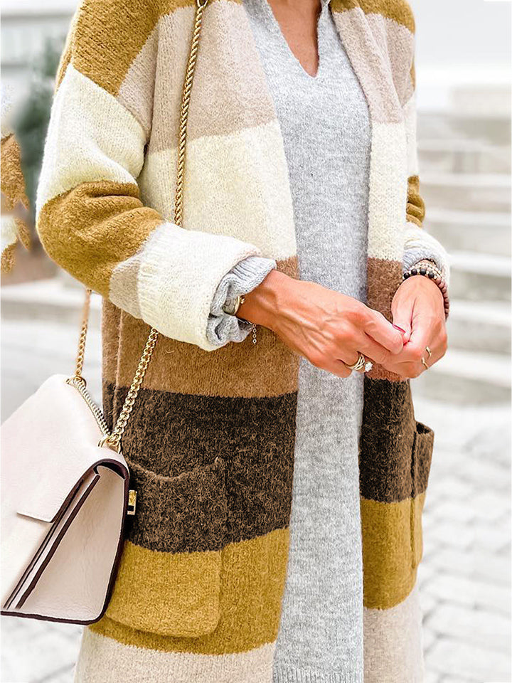 Color Block Dropped Shoulder Cardigan - MONLANE